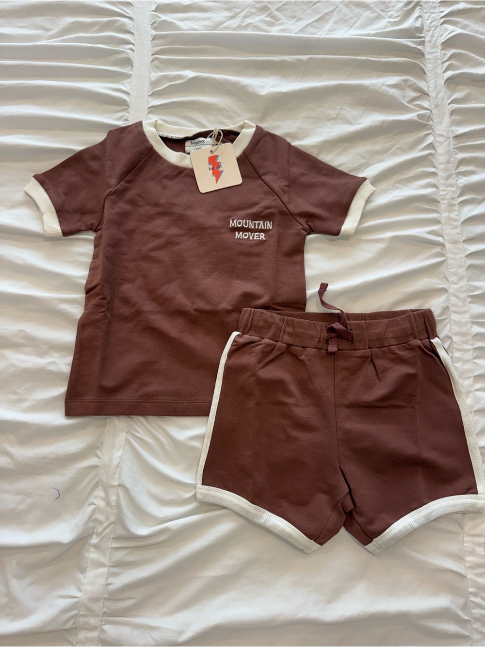 5y girls Mountain Mover Brown Ringer Tee & Shorts Set